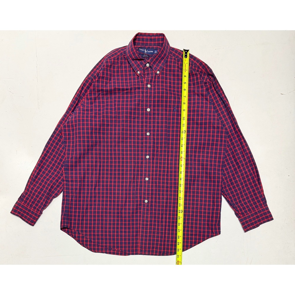 Ralph Lauren Mens Gingham Check Button Down Shirt Red Navy‎ Classic Fit Large